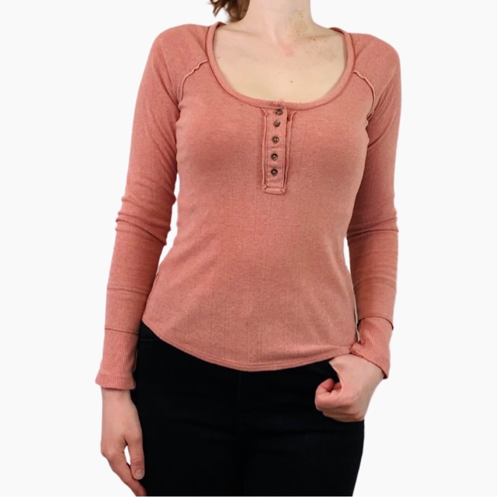 Free People Henley Tee Sugar And Spice OB554188 Long Sleeve Fitted Layering